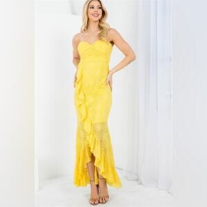 NWT Strapless Yellow Ruffle Dress